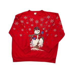Vintage Holiday Time Snowman Christmas Sweatshirt Red Size L